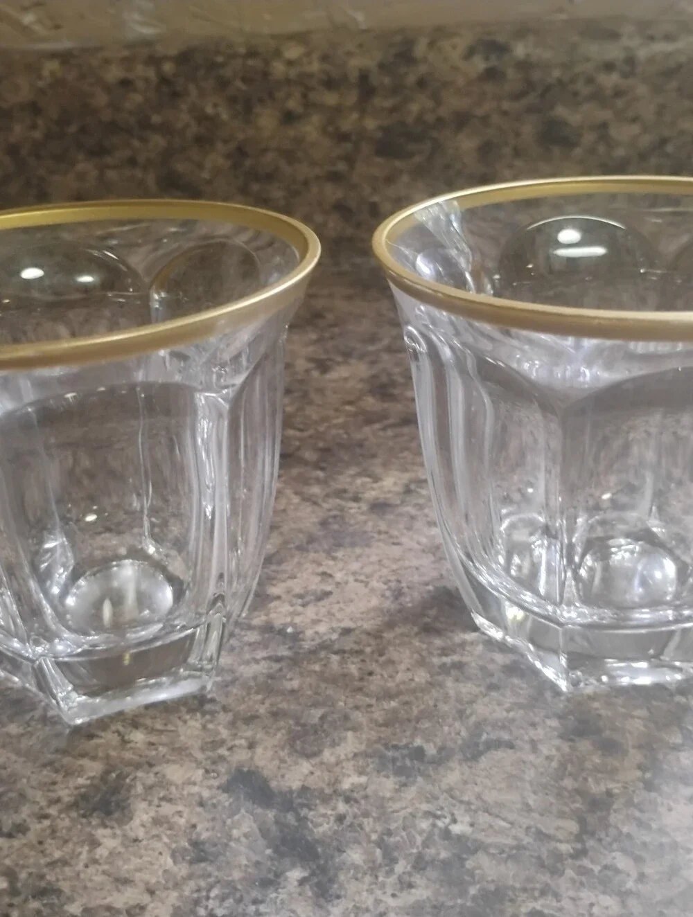 Vintage Ribbed Glass Tumblers with Gold Rim – Set of 2 Mid-Century Style Barware